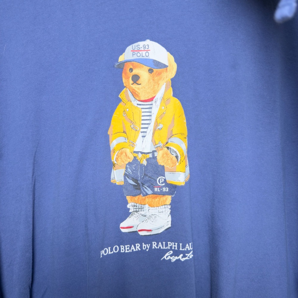 Polo Ralph Lauren Mens 100% Cotton Hoodie XXL Blue Polo Bear Graphic Hooded‎ Tee - Picture 2 of 9